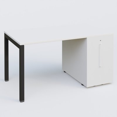 [Pas de famille] - [Pas de sous famille] - K3 Plateau droit 140x80 avec tour de rangement sous le plateau à droite. Plateau Blanc et pietement Noir Mat