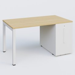 [Pas de famille] - [Pas de sous famille] - K3 Plateau droit 140x80 avec tour de rangement sous le plateau à droite. Plateau Chêne clair et pietement Blanc