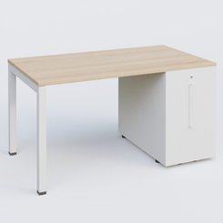 [Pas de famille] - [Pas de sous famille] - K3 Plateau droit 140x80 avec tour de rangement sous le plateau à droite. Plateau Hêtre et pietement Blanc