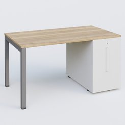 [Pas de famille] - [Pas de sous famille] - K3 Plateau droit 140x80 avec tour de rangement sous le plateau à droite. Plateau Chêne naturel et pietement Aluminium