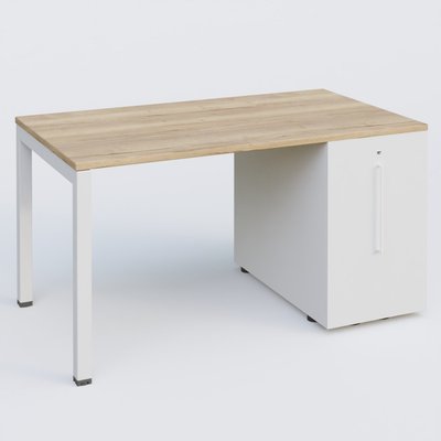 [Pas de famille] - [Pas de sous famille] - K3 Plateau droit 140x80 avec tour de rangement sous le plateau à droite. Plateau Chêne naturel et pietement Blanc