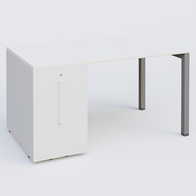 [Pas de famille] - [Pas de sous famille] - K3 Plateau droit 140x80 avec tour de rangement sous le plateau à gauche. Plateau Blanc et pietement Aluminium