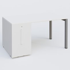[Pas de famille] - [Pas de sous famille] - K3 Plateau droit 140x80 avec tour de rangement sous le plateau à gauche. Plateau Blanc et pietement Aluminium