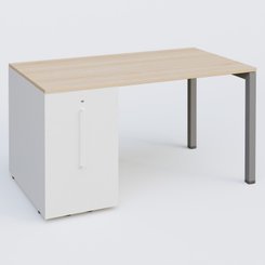 [Pas de famille] - [Pas de sous famille] - K3 Plateau droit 140x80 avec tour de rangement sous le plateau à gauche. Plateau Hêtre et pietement Aluminium