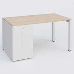 [Pas de famille] - [Pas de sous famille] - K3 Plateau droit 140x80 avec tour de rangement sous le plateau à gauche. Plateau Hêtre et pietement Blanc