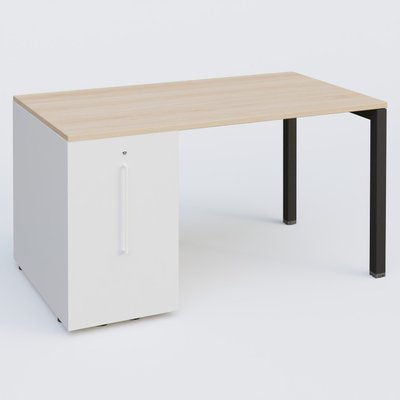 [Pas de famille] - [Pas de sous famille] - K3 Plateau droit 140x80 avec tour de rangement sous le plateau à gauche. Plateau Hêtre et pietement Noir Mat