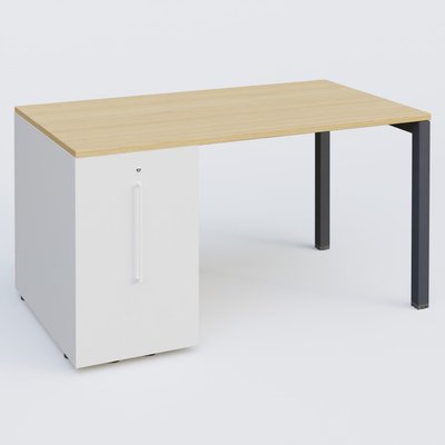 [Pas de famille] - [Pas de sous famille] - K3 Plateau droit 140x80 avec tour de rangement sous le plateau à gauche. Plateau Chêne clair et pietement Anthracite