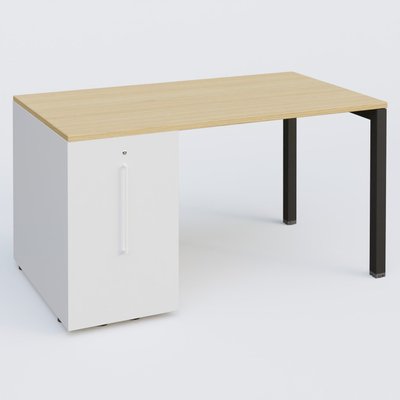 [Pas de famille] - [Pas de sous famille] - K3 Plateau droit 140x80 avec tour de rangement sous le plateau à gauche. Plateau Chêne clair et pietement Noir Mat