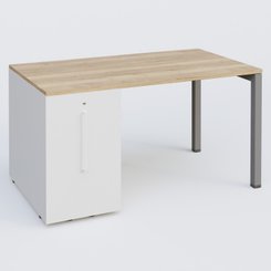 [Pas de famille] - [Pas de sous famille] - K3 Plateau droit 140x80 avec tour de rangement sous le plateau à gauche. Plateau Chêne naturel et pietement Aluminium