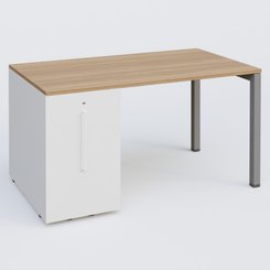 [Pas de famille] - [Pas de sous famille] - K3 Plateau droit 140x80 avec tour de rangement sous le plateau à gauche. Plateau Noyer et pietement Aluminium