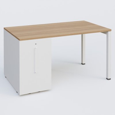 [Pas de famille] - [Pas de sous famille] - K3 Plateau droit 140x80 avec tour de rangement sous le plateau à gauche. Plateau Noyer et pietement Blanc