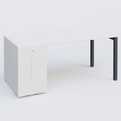 [Pas de famille] - [Pas de sous famille] - K3 Plateau droit 180x80 avec tour de rangement sous le plateau à gauche. Plateau Blanc et pietement Anthracite