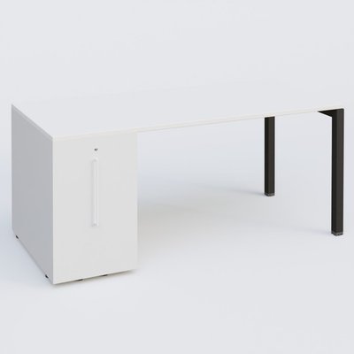 [Pas de famille] - [Pas de sous famille] - K3 Plateau droit 180x80 avec tour de rangement sous le plateau à gauche. Plateau Blanc et pietement Noir Mat