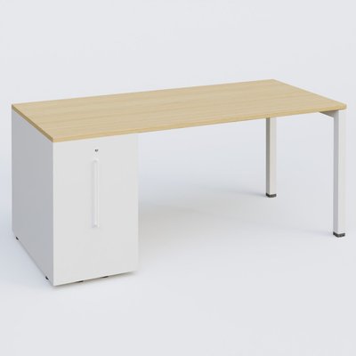 [Pas de famille] - [Pas de sous famille] - K3 Plateau droit 180x80 avec tour de rangement sous le plateau à gauche. Plateau Chêne clair et pietement Blanc