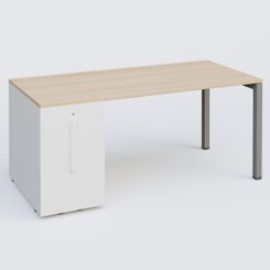 [Pas de famille] - [Pas de sous famille] - K3 Plateau droit 180x80 avec tour de rangement sous le plateau à gauche. Plateau Hêtre et pietement Aluminium