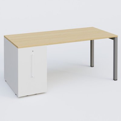 [Pas de famille] - [Pas de sous famille] - K3 Plateau droit 180x80 avec tour de rangement sous le plateau à gauche. Plateau Chêne clair et pietement Aluminium