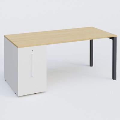 [Pas de famille] - [Pas de sous famille] - K3 Plateau droit 180x80 avec tour de rangement sous le plateau à gauche. Plateau Chêne clair et pietement Anthracite