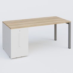 [Pas de famille] - [Pas de sous famille] - K3 Plateau droit 180x80 avec tour de rangement sous le plateau à gauche. Plateau Chêne naturel et pietement Aluminium