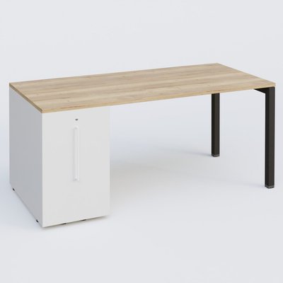 [Pas de famille] - [Pas de sous famille] - K3 Plateau droit 180x80 avec tour de rangement sous le plateau à gauche. Plateau Chêne naturel et pietement Noir Mat