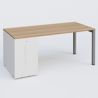 [Pas de famille] - [Pas de sous famille] - K3 Plateau droit 180x80 avec tour de rangement sous le plateau à gauche. Plateau Noyer et pietement Aluminium