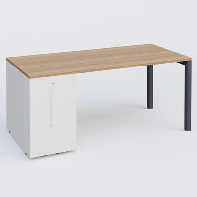 [Pas de famille] - [Pas de sous famille] - K3 Plateau droit 180x80 avec tour de rangement sous le plateau à gauche. Plateau Noyer et pietement Anthracite