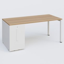 [Pas de famille] - [Pas de sous famille] - K3 Plateau droit 180x80 avec tour de rangement sous le plateau à gauche. Plateau Noyer et pietement Blanc