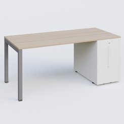 [Pas de famille] - [Pas de sous famille] - K3 Plateau droit 180x80 avec tour de rangement sous le plateau à droite. Plateau Acacia et pietement Aluminium