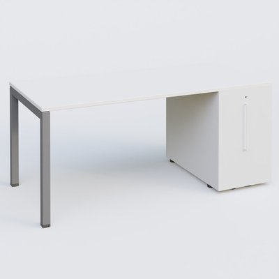 [Pas de famille] - [Pas de sous famille] - K3 Plateau droit 180x80 avec tour de rangement sous le plateau à droite. Plateau Blanc et pietement Aluminium