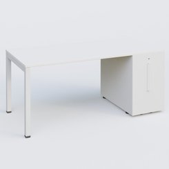 [Pas de famille] - [Pas de sous famille] - K3 Plateau droit 180x80 avec tour de rangement sous le plateau à droite. Plateau Blanc et pietement Blanc