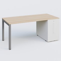 [Pas de famille] - [Pas de sous famille] - K3 Plateau droit 180x80 avec tour de rangement sous le plateau à droite. Plateau Hêtre et pietement Aluminium