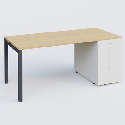 [Pas de famille] - [Pas de sous famille] - K3 Plateau droit 180x80 avec tour de rangement sous le plateau à droite. Plateau Chêne clair et pietement Anthracite
