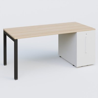 [Pas de famille] - [Pas de sous famille] - K3 Plateau droit 180x80 avec tour de rangement sous le plateau à droite. Plateau Hêtre et pietement Noir Mat