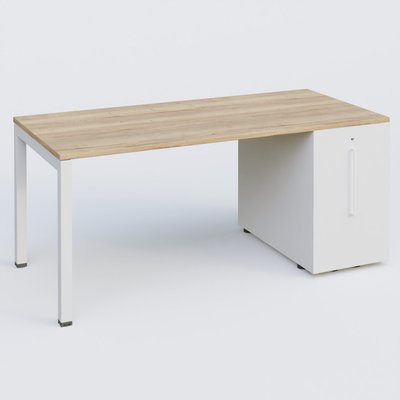 [Pas de famille] - [Pas de sous famille] - K3 Plateau droit 180x80 avec tour de rangement sous le plateau à droite. Plateau Chêne naturel et pietement Blanc
