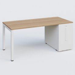 [Pas de famille] - [Pas de sous famille] - K3 Plateau droit 180x80 avec tour de rangement sous le plateau à droite. Plateau Noyer et pietement Blanc