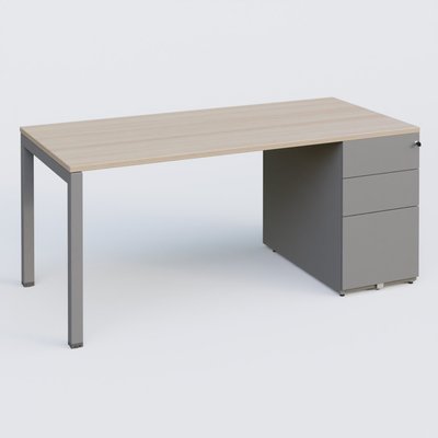 [Pas de famille] - [Pas de sous famille] - K3 Plateau droit 180x80 avec caisson métalique sous le plateau. Plateau Acacia et pietement Aluminium