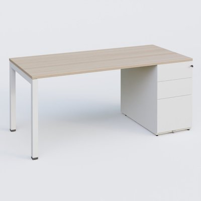 [Pas de famille] - [Pas de sous famille] - K3 Plateau droit 180x80 avec caisson métalique sous le plateau. Plateau Acacia et pietement Blanc