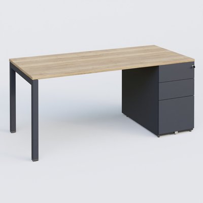 [Pas de famille] - [Pas de sous famille] - K3 Plateau droit 180x80 avec caisson métalique sous le plateau. Plateau Chêne naturel et pietement Anthracite