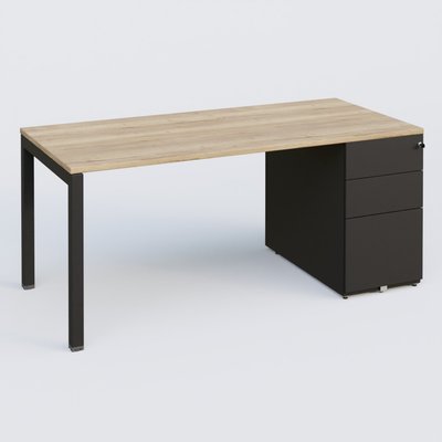 [Pas de famille] - [Pas de sous famille] - K3 Plateau droit 180x80 avec caisson métalique sous le plateau. Plateau Chêne naturel et pietement Noir Mat