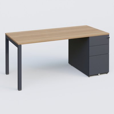 [Pas de famille] - [Pas de sous famille] - K3 Plateau droit 180x80 avec caisson métalique sous le plateau. Plateau Noyer et pietement Anthracite