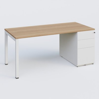 [Pas de famille] - [Pas de sous famille] - K3 Plateau droit 180x80 avec caisson métalique sous le plateau. Plateau Noyer et pietement Blanc