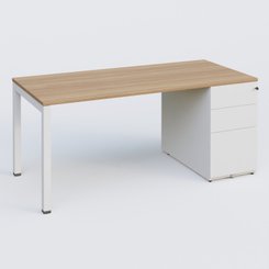 [Pas de famille] - [Pas de sous famille] - K3 Plateau droit 180x80 avec caisson métalique sous le plateau. Plateau Noyer et pietement Blanc