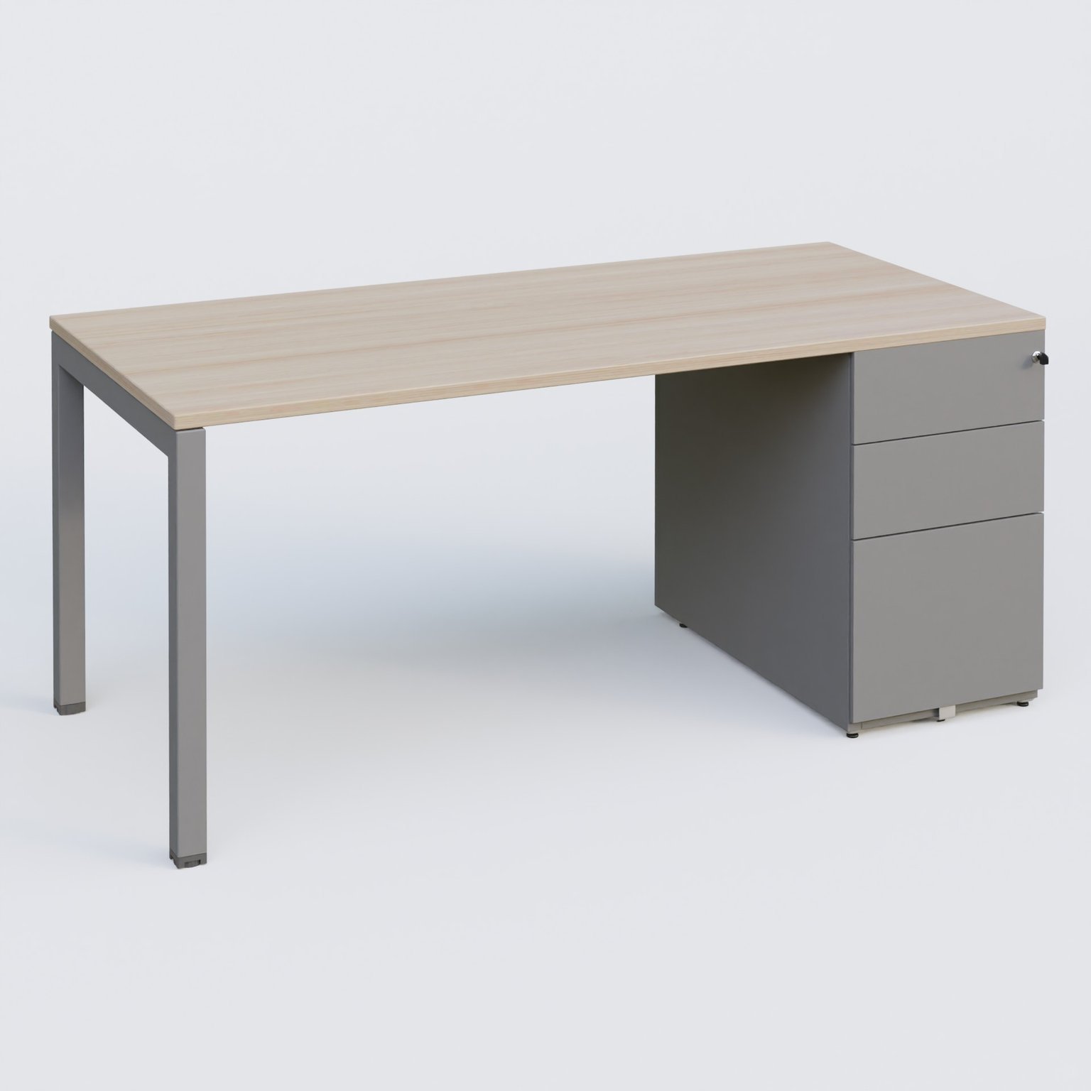 K3 Plateau droit 180x80 avec caisson métalique sous le plateau. Plateau Acacia et pietement Aluminium