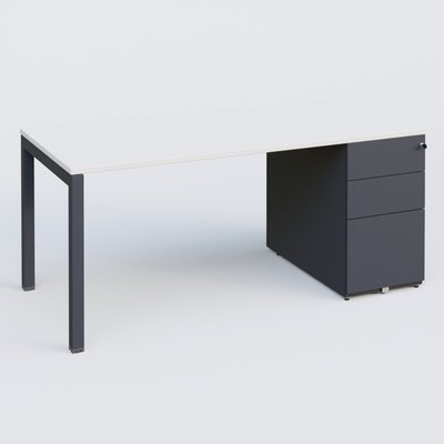 [Pas de famille] - [Pas de sous famille] - K3 Plateau droit 180x80 avec caisson métalique sous le plateau. Plateau Blanc et pietement Anthracite