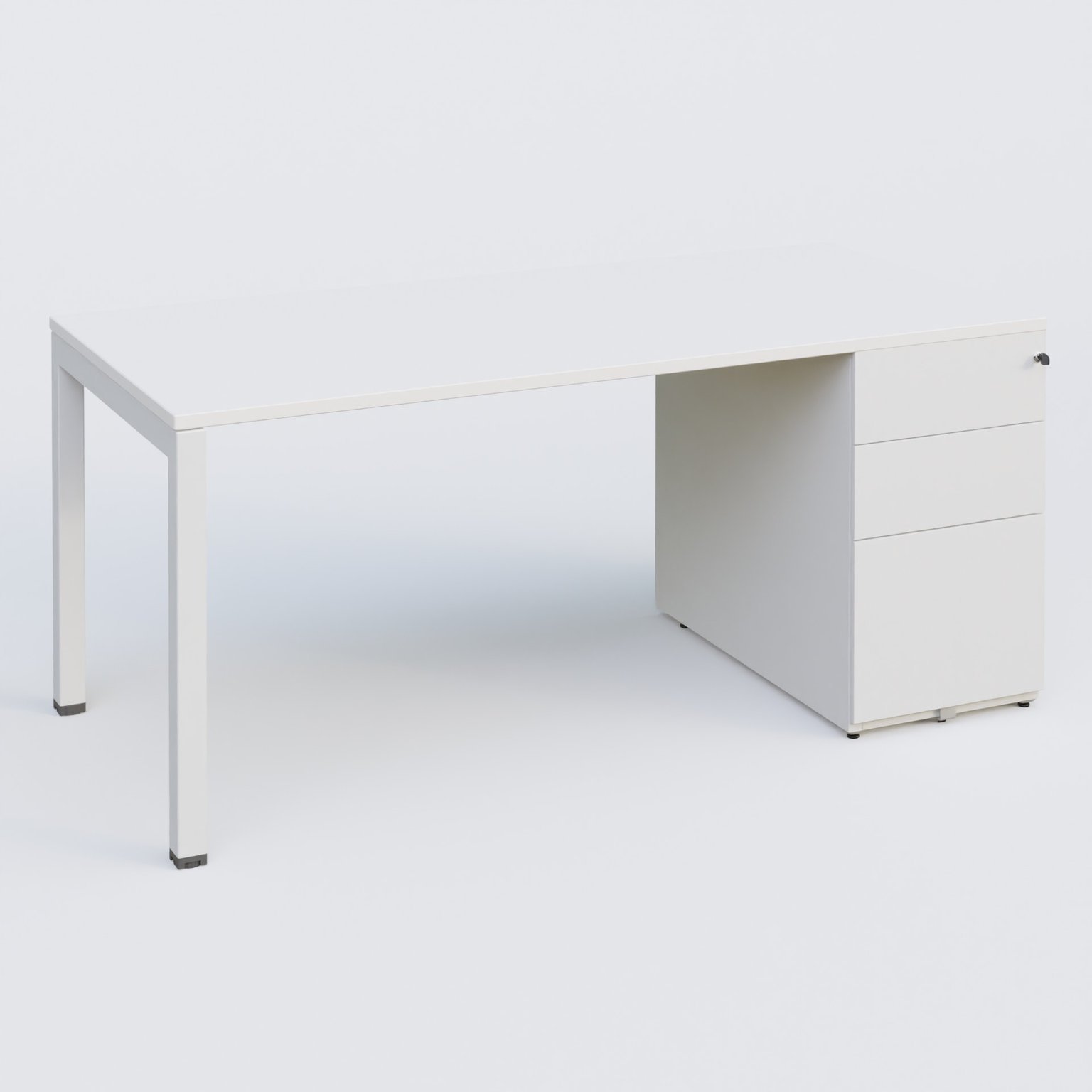 K3 Plateau droit 180x80 avec caisson métalique sous le plateau. Plateau Blanc et pietement Blanc
