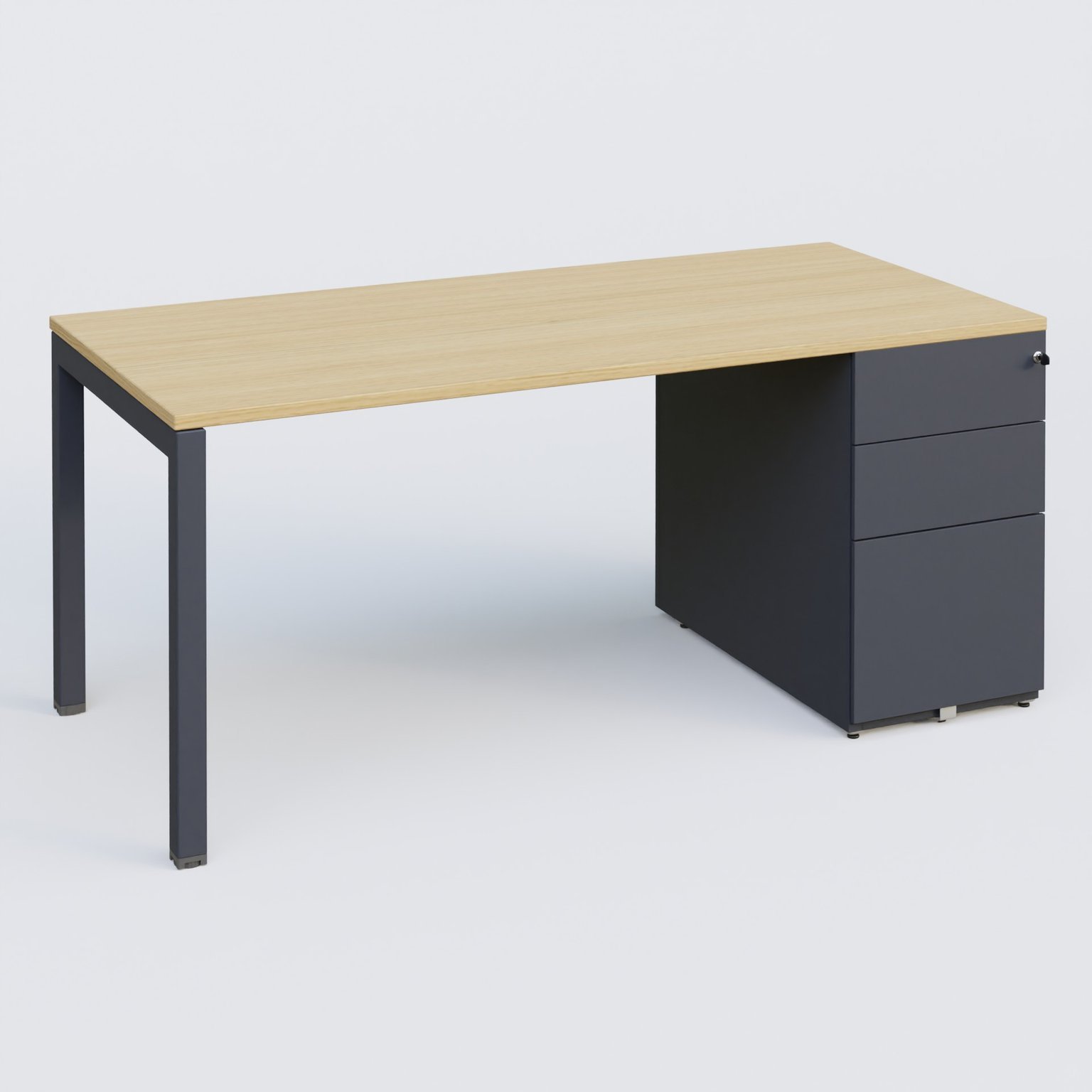K3 Plateau droit 180x80 avec caisson métalique sous le plateau. Plateau Chêne clair et pietement Anthracite