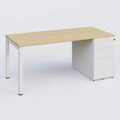 [Pas de famille] - [Pas de sous famille] - K3 Plateau droit 180x80 avec caisson métalique sous le plateau. Plateau Chêne clair et pietement Blanc