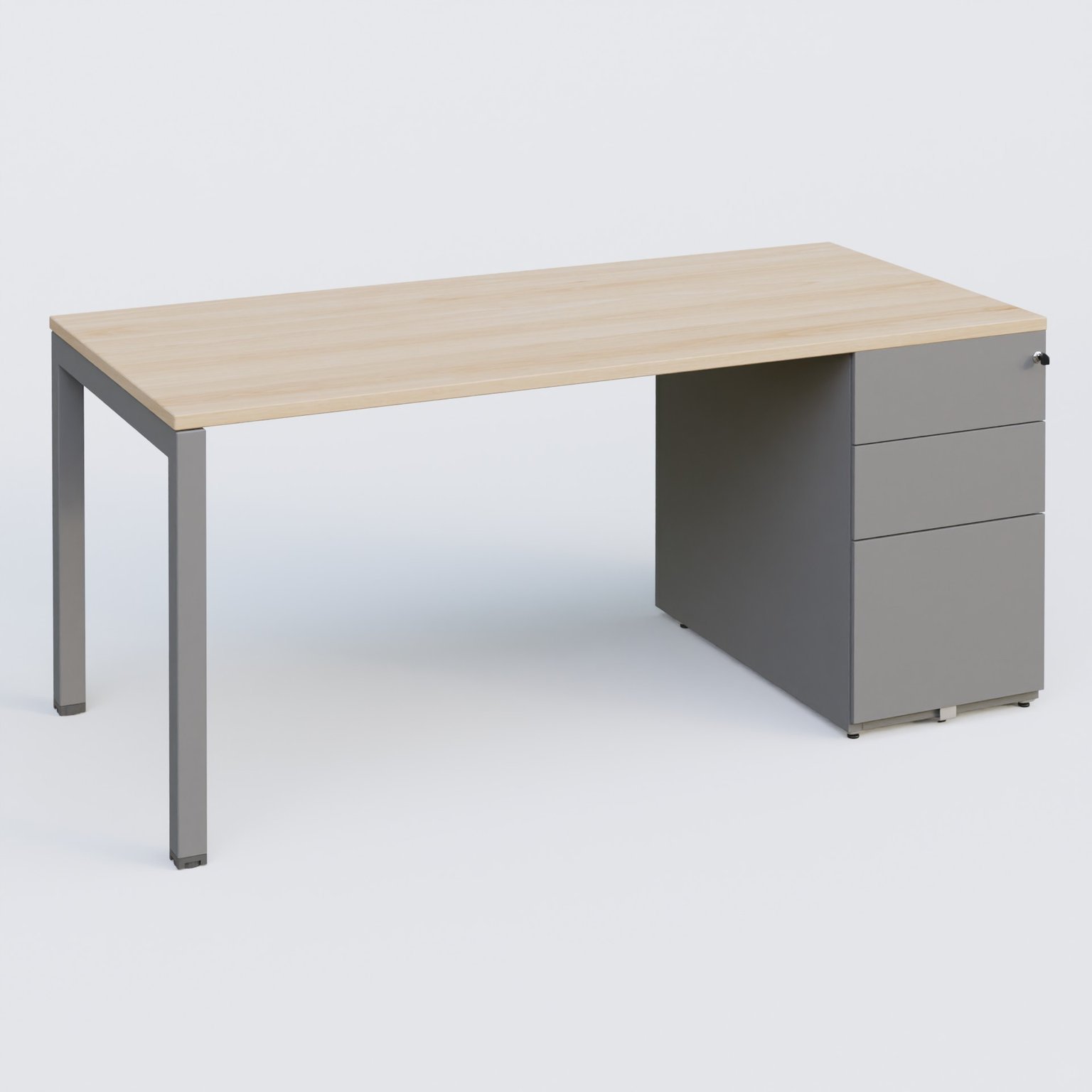 K3 Plateau droit 180x80 avec caisson métalique sous le plateau. Plateau Hêtre et pietement Aluminium