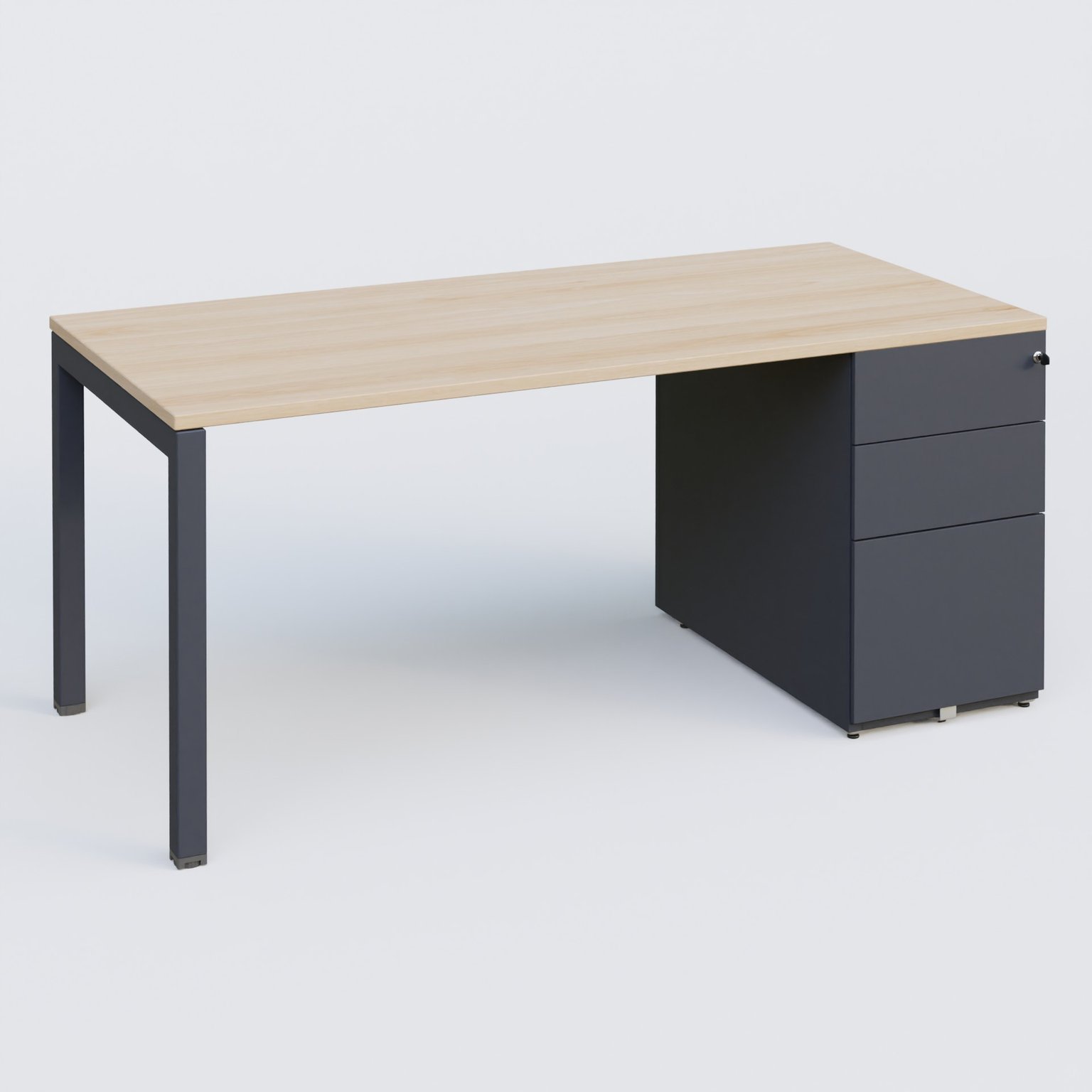 K3 Plateau droit 180x80 avec caisson métalique sous le plateau. Plateau Hêtre et pietement Anthracite