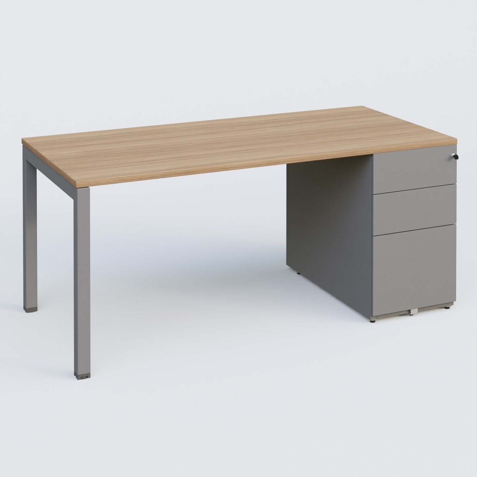 K3 Plateau droit 180x80 avec caisson métalique sous le plateau. Plateau Noyer et pietement Aluminium