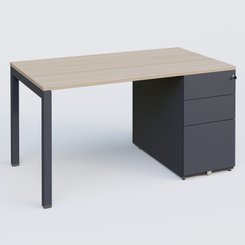 [Pas de famille] - [Pas de sous famille] - K3 Plateau droit 140x80 avec caisson métalique sous le plateau. Plateau Acacia et pietement Anthracite